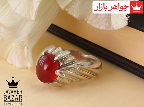 انگشتر نقره عقیق یمنی قرمز مرغوب مردانه دست ساز - 31292