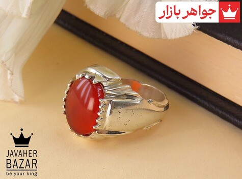 انگشتر نقره عقیق یمنی قرمز ارزشمند مردانه دست ساز - 31293