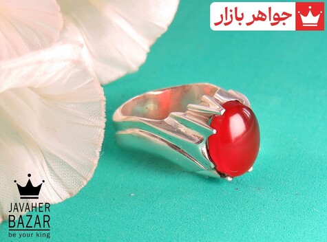انگشتر نقره عقیق یمنی قرمز خوش رنگ مردانه دست ساز - 31296