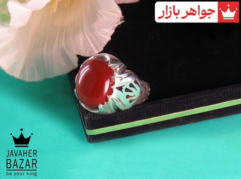 انگشتر نقره عقیق یمنی قرمز طرح شاهانه مردانه دست ساز - 31297
