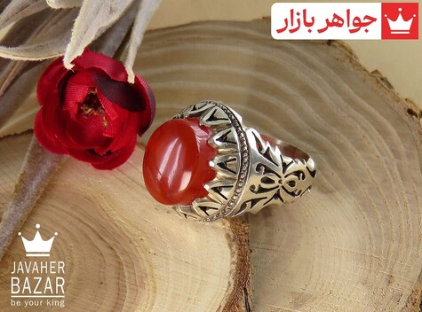 انگشتر نقره عقیق یمنی قرمز خوش نقش سلطنتی مردانه دست ساز