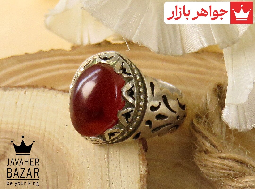 انگشتر نقره عقیق یمنی قرمز درشت سلطنتی مردانه دست ساز