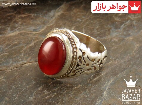 انگشتر نقره عقیق یمنی قرمز مرغوب مردانه دست ساز - 31305