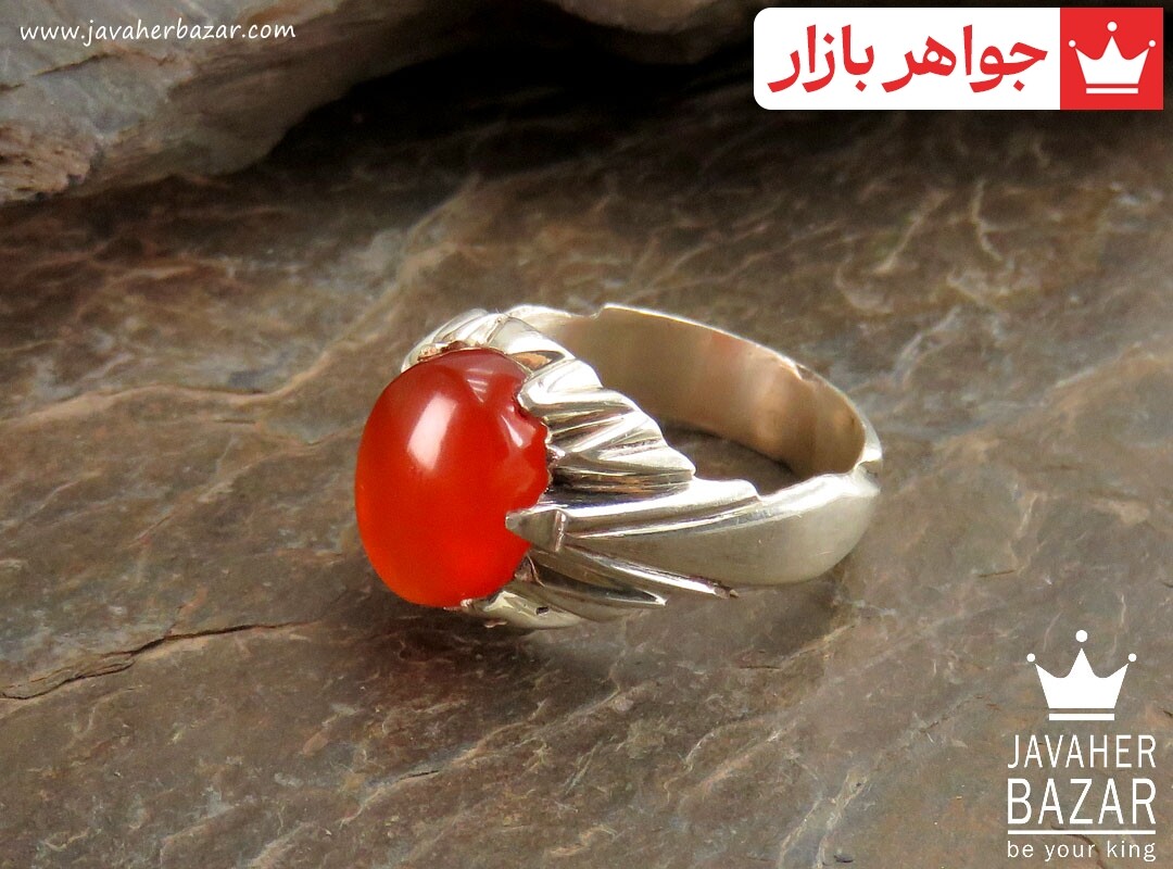 انگشتر نقره عقیق یمنی قرمز خوش رنگ مردانه دست ساز