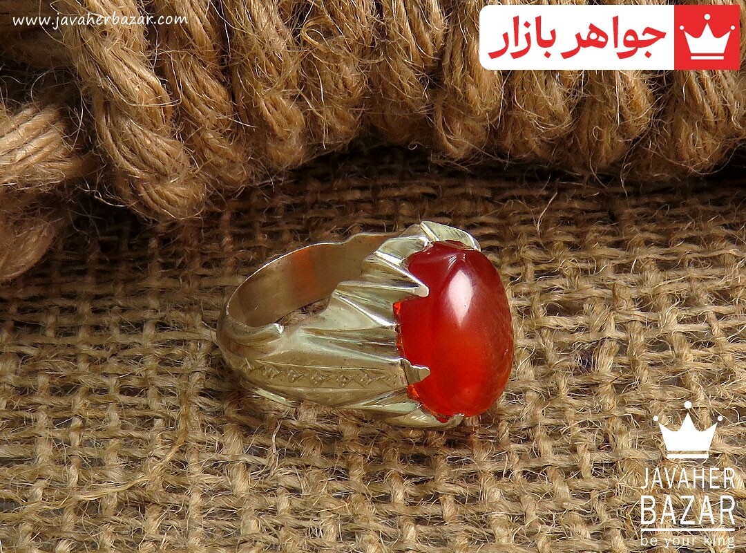 انگشتر نقره عقیق یمنی قرمز فاخر مردانه دست ساز