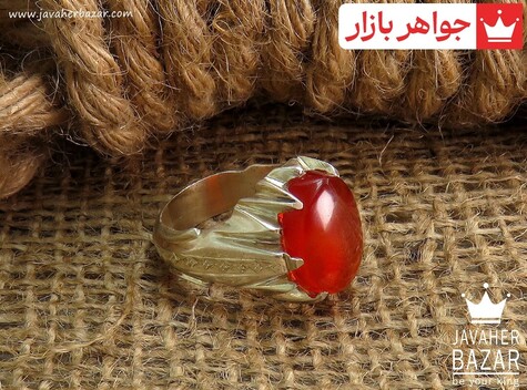 انگشتر نقره عقیق یمنی قرمز فاخر مردانه دست ساز - 31309