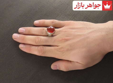 انگشتر نقره عقیق یمنی قرمز اعلا مردانه دست ساز - 31312