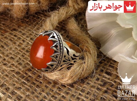 انگشتر نقره عقیق یمنی نارنجی مرغوب مردانه دست ساز