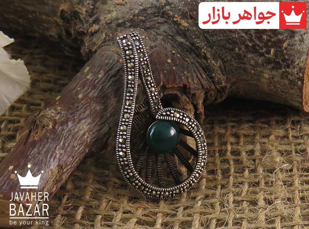 پلاک نقره عقیق سبز طرح مهربانو