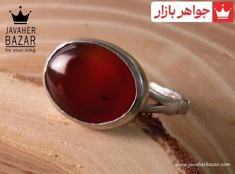 انگشتر نقره عقیق یمنی قرمز طرح صفوی مردانه - 31868