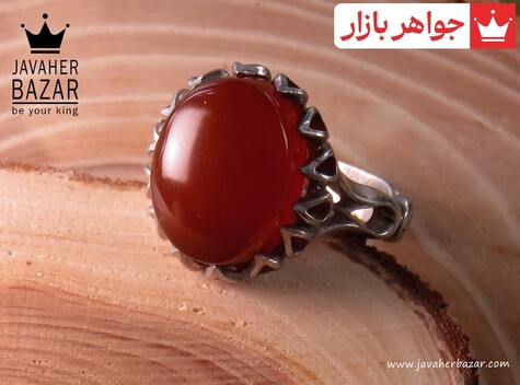 انگشتر نقره عقیق یمنی قرمز طرح دور اشکی مردانه - 31870