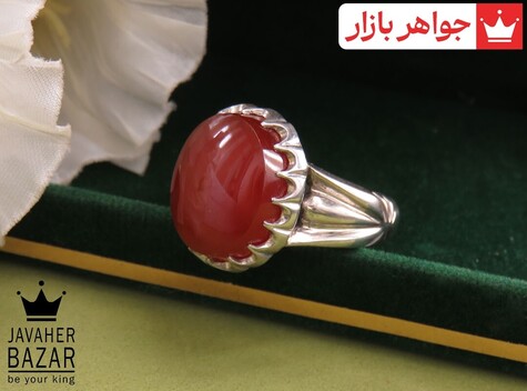 انگشتر نقره عقیق یمنی قرمز شاهانه مردانه دست ساز - 32294