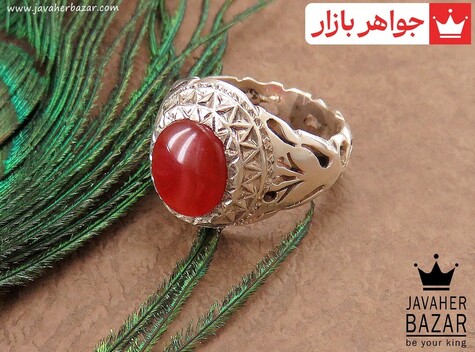 انگشتر نقره عقیق یمنی قرمز آینه کاری مردانه دست ساز - 32815