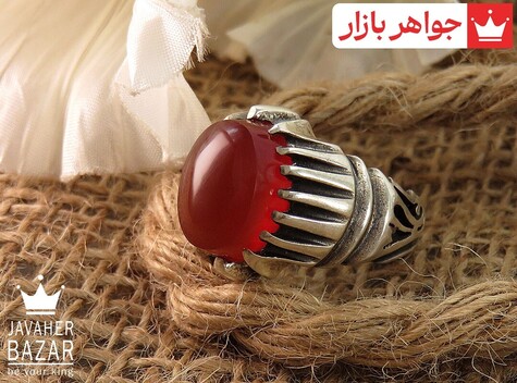 انگشتر نقره عقیق یمنی قرمز شاهانه مردانه - 32857