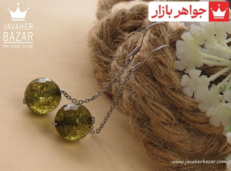 گوشواره نقره جید طرح آویز - 33077