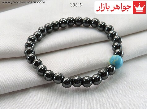 دستبند سنگی حدید و فیروزه آفریقایی زیبا زنانه - 33619
