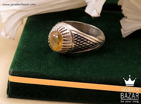انگشتر نقره یاقوت آفریقایی زرد سلطنتی مردانه دست ساز - 34637