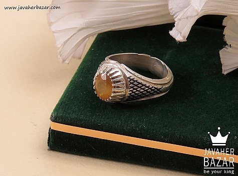 انگشتر نقره یاقوت آفریقایی زرد شاهانه مردانه دست ساز - 34638