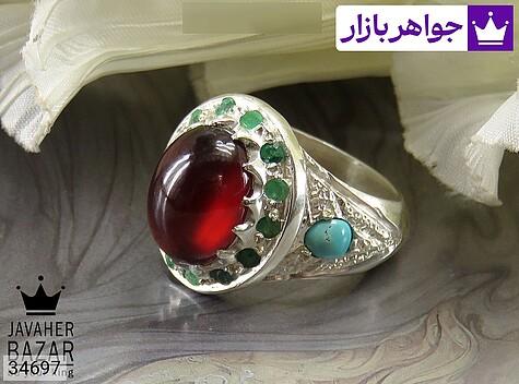 انگشتر فیروزه نیشابوری و یاقوت و زمرد زامبیا مردانه انگشتر نقره فیروزه نیشابوری و یاقوت و زمرد زامبیا گارنت سیلان اشرافی مردانه دست ساز - 34697