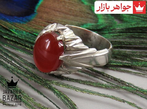 انگشتر نقره عقیق یمنی قرمز مرغوب مردانه دست ساز - 34707