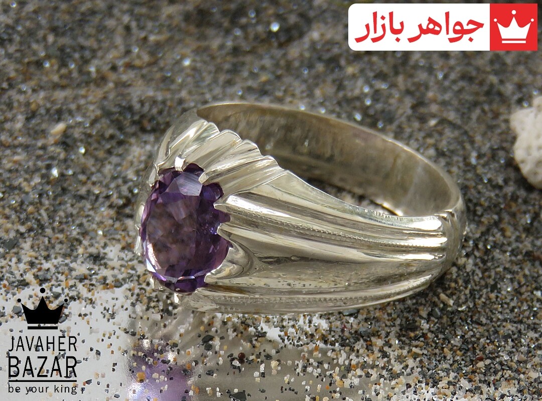 انگشتر نقره آمتیست شاهانه مردانه دست ساز