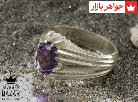 انگشتر نقره آمتیست شاهانه مردانه دست ساز - 34931