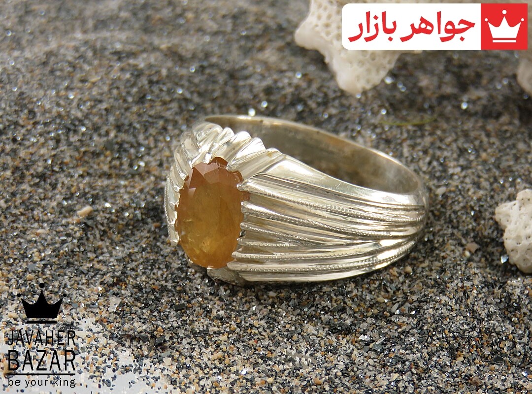 انگشتر نقره یاقوت آفریقایی زرد طرح اشرافی مردانه دست ساز انگشتر نقره یاقوت آفریقایی زرد طرح اشرافی مردانه دست ساز