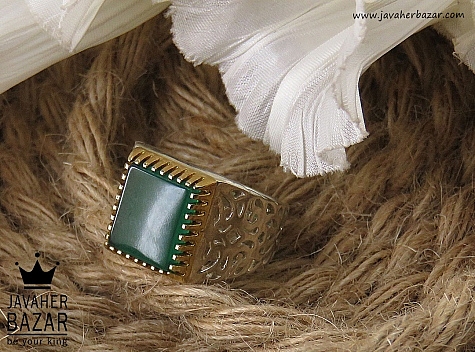 انگشتر نقره برنج عقیق سبز طرح سلطنتی مردانه - 35697