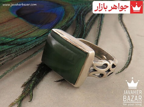 انگشتر نقره یشم هندی طرح صفوی مردانه دست ساز - 36421