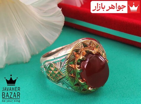 انگشتر نقره زمرد زامبیا و عقیق یمن شاهانه مردانه دست ساز