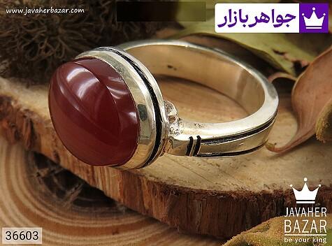 انگشتر نقره عقیق یمنی قرمز طرح صفوی مردانه دست ساز - 36603
