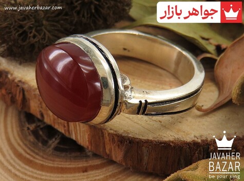 انگشتر نقره عقیق یمنی قرمز طرح صفوی مردانه - 36603
