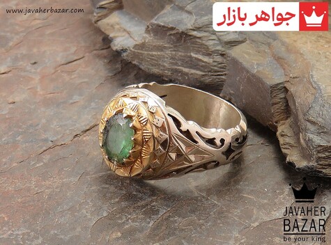 انگشتر نقره زمرد زامبیا شاهانه مردانه دست ساز