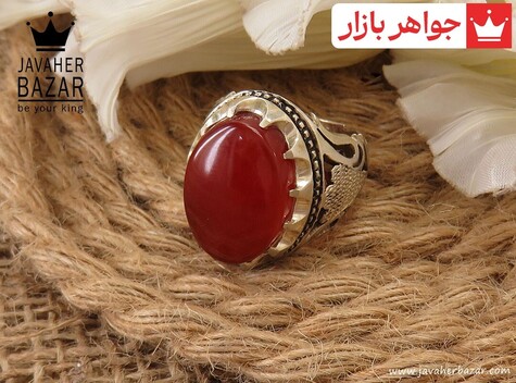 انگشتر نقره عقیق یمنی قرمز طرح اشرافی مردانه دست ساز - 36622