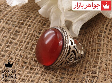 انگشتر نقره عقیق یمنی قرمز درشت اشرافی مردانه دست ساز - 36716