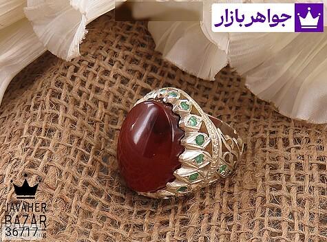 انگشتر نقره عقیق یمنی و زمرد زامبیا فاخر مردانه دست ساز - 36717
