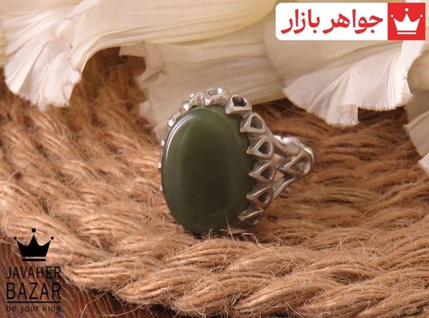 انگشتر نقره یشم یمن درشت شاهانه مردانه - 36738