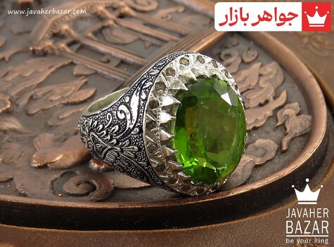 انگشتر نقره زبرجد لوکس مردانه دست ساز با برلیان اصل - 37121