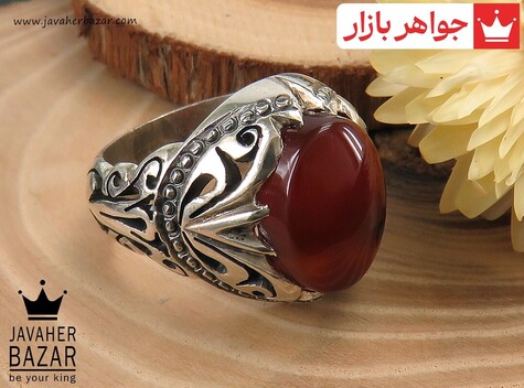 انگشتر نقره عقیق یمنی قرمز درشت مرغوب مردانه دست ساز