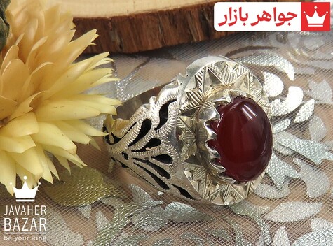 انگشتر نقره عقیق یمنی قرمز مرغوب مردانه دست ساز - 37129