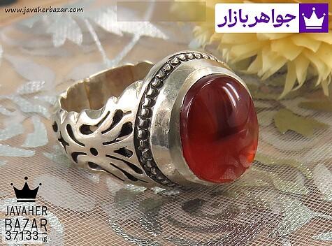 انگشتر عقیق یمنی نارنجی مردانه انگشتر نقره عقیق یمنی نارنجی طرح سلطنتی مردانه دست ساز - 37133