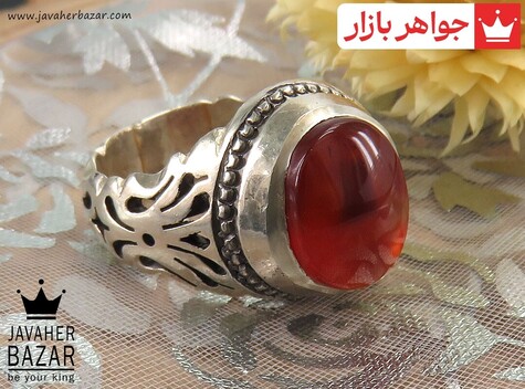 انگشتر نقره عقیق یمنی نارنجی طرح سلطنتی مردانه دست ساز - 37133