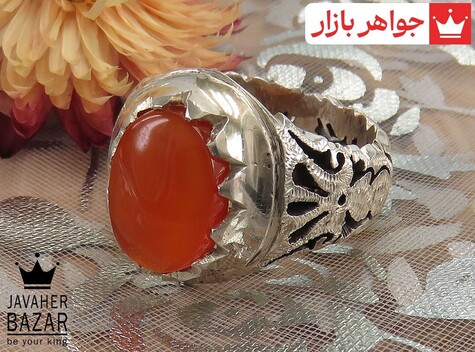 انگشتر نقره عقیق یمنی نارنجی لوکس مردانه دست ساز - 37136