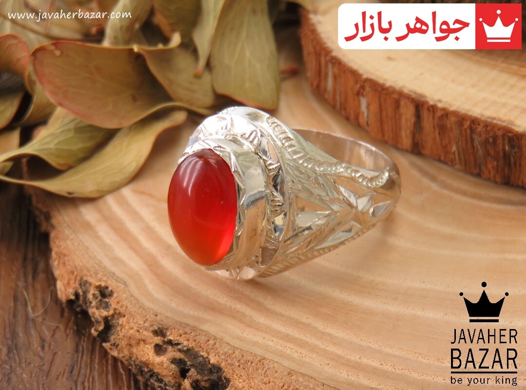 انگشتر نقره عقیق یمنی قرمز سلطنتی مردانه دست ساز