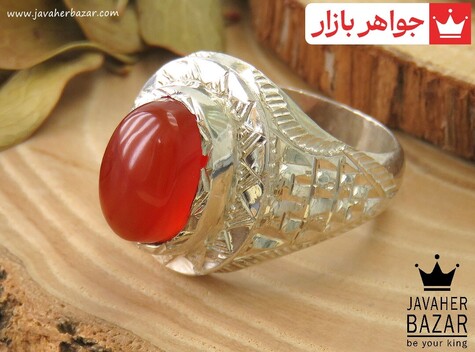 انگشتر نقره عقیق یمنی قرمز سلطنتی مردانه دست ساز - 37141