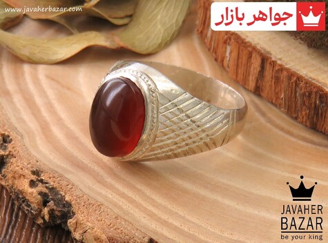 انگشتر نقره عقیق یمنی قرمز مرغوب مردانه دست ساز - 37152