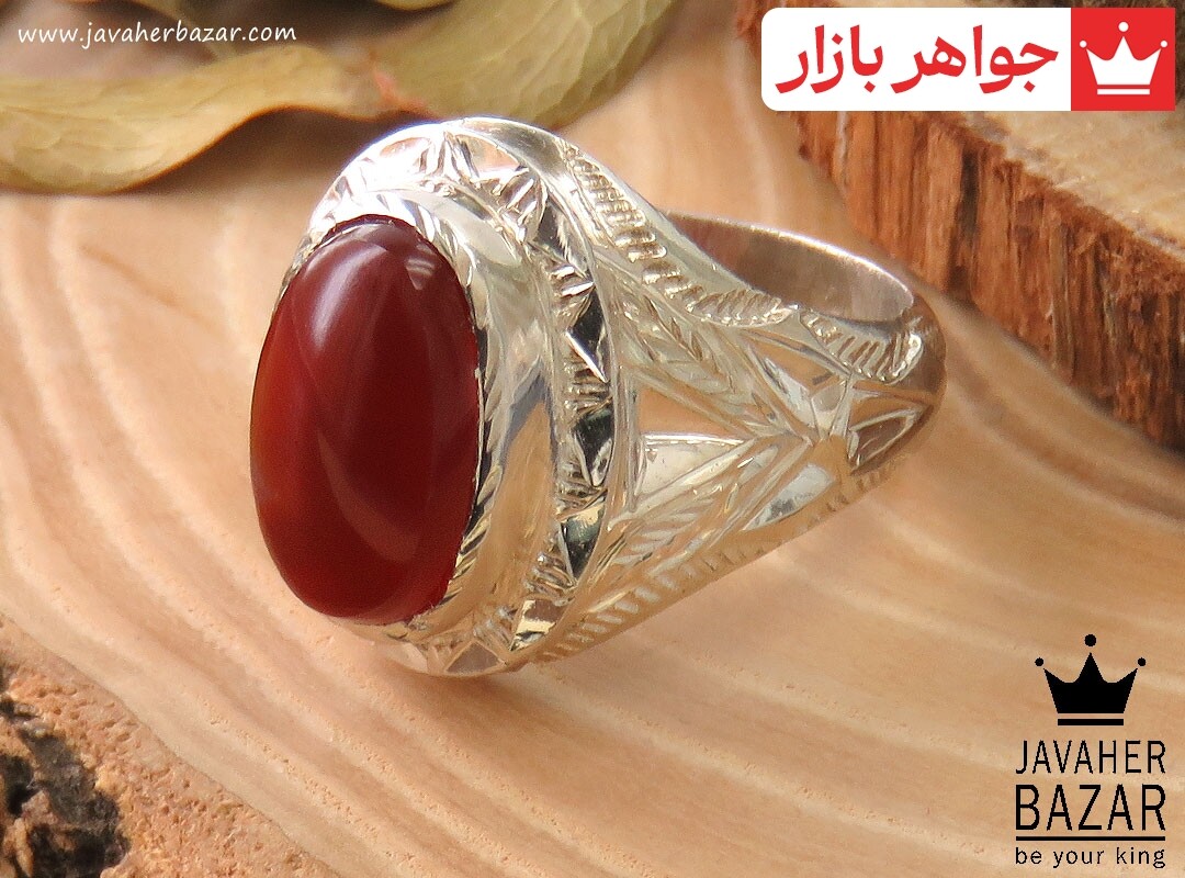 انگشتر نقره عقیق یمنی قرمز طرح سلطنتی مردانه دست ساز