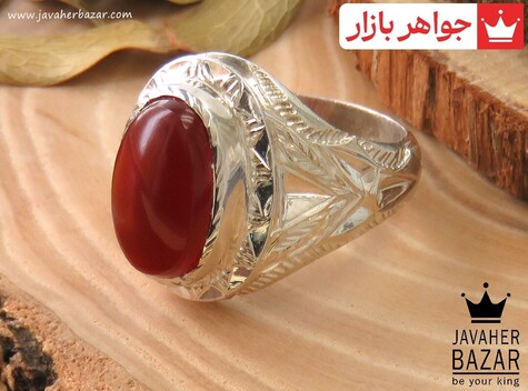 انگشتر نقره عقیق یمنی قرمز طرح سلطنتی مردانه دست ساز - 37153