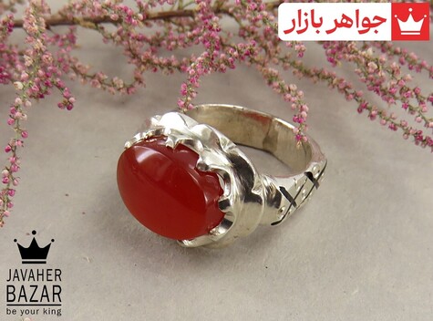 انگشتر نقره عقیق یمنی قرمز طرح صفوی مردانه دست ساز