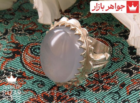 انگشتر نقره عقیق کبود درشت مردانه دست ساز - 37270